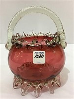 Dark Cranberry/Red Ornate Handled Basket