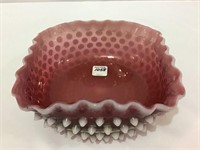 Cranberry Hobnail Opalescent Square Design