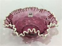 Cranberry Opalescent Ruffled Edge Bowl