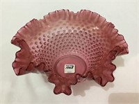 Cranberry Opalescent Hobnail Ruffled Edge