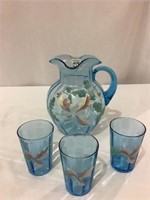 Blue Floral Paint Victorian Pitcher (9 Inches