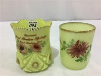 Lot of 2 Decorated Custard Glass Pieces Including