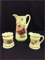 Lot of 3-Floral Decorated Custard Glass Pieces