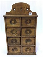 Antique Wall Hanging 8 Drawer Wood Spice Cabinet