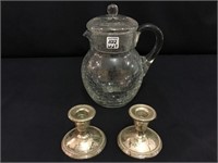 Crackle Glass Pitcher w/ Lid (9 1/2 Inches Tall)