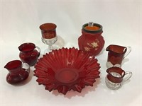 Lg. Group of 7 Red & Glassware Pieces
