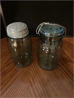 Two Blue Ball canning jars.