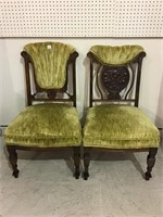 Pair of Ornate Upholstered Carved Chairs