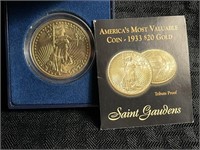 1933 SAINT GAUDENS $20 GOLD TRIBUTE PROOF COIN