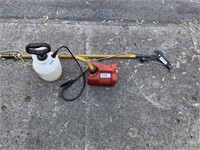 Tree trimmer, garden sprayer, & small gas can.