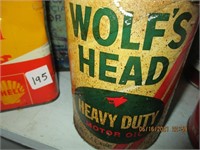 Qt. Wolf's Head Oil Can & Contents