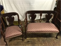 Cherry Shield Back Settee and Matching Arm Chair