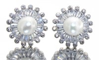 Stunning Pearl & White Topaz Designer Earrings