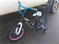 Blue Kids bike with training wheels