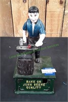 Bank On John Deere Mechanical Cast Iron Coin Bank