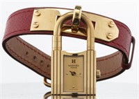Hermes Kelly Gold-Tone Padlock Leather Wristwatch