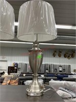 SILVERTONE TABLE LAMP WITH WHITE SHADE