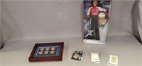 Assortment of Pins and Ashley Force NASCAR Doll,