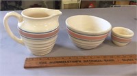 Pottery Pitcher and Bowls