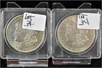 (2) Morgan silver dollars: