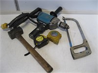 Hammer Drill, Hammer, Saw and Measuring Tapes