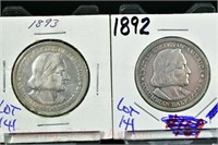 (2) Columbian Exposition comm. silver half dollar: