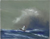 Untitled, Sailboat Carried by Wave, Oil on Canvas