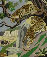 E.C., Leopards Stalking Prey, Needlepoint