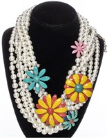 Chanel Faux-Pearl & Enameled Flower Necklace