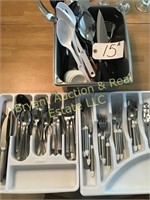 ALUMINUM PAN W/ UTENSILS & TRAY UTENSILS