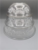 (3) PYREX Colonial Mist Clear Glass Mixing Bowls