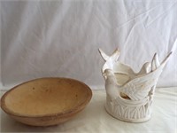 Wood Bowl,Ceramic Dove Planter