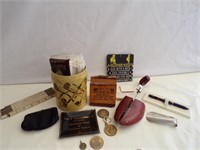 Vtg Items,Pipe Can With Cleaners,Trivet,Key Chains