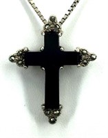 Sterling and Black Onyx Cross Necklace