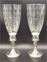 Pair of Towle Sterling and Glass Hurricane Lamp