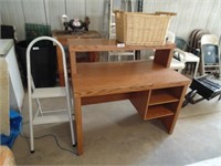 Computer Desk, Basket & Metal Step Stool