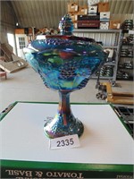 Carnival Glass Pedestal Bowl w/ Lid