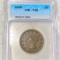 1846 Braided Hair Large Cent ICG - F15