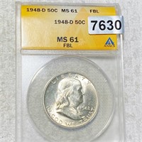 1948-D Franklin Half Dollar ANACS - MS 61 FBL