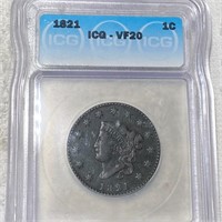1821 Coronet Head Large Cent ICG - VF20