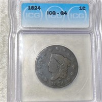 1824 Coronet Head Large Cent ICG - G4