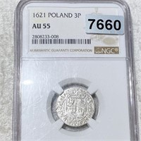 1621 Polish Silver 3 Polker NGC - AU55