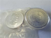 2- 1 oz silver coins 2008 $5 Canadian and 2014 $1
