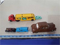 Wind up vintage Plymouth car, Tootsie tractor