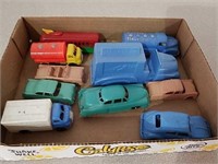 Vintage plastic toy cars and trucks various makers