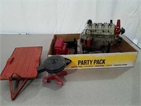 2 scale metal wagon and toy scale engine