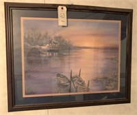 Framed Print R.E. Harmott (Lake Cabin, Boat)