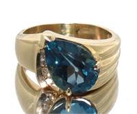 14kt Gold 5.50 ct London Blue Topaz-Diamond Ring