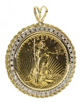 1927 St. Gaudens $20 Gold Coin w/Diamond Bezel