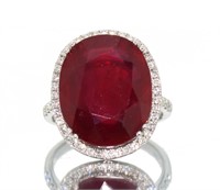 14kt Gold 14.55 ct Oval Ruby & Diamond Ring